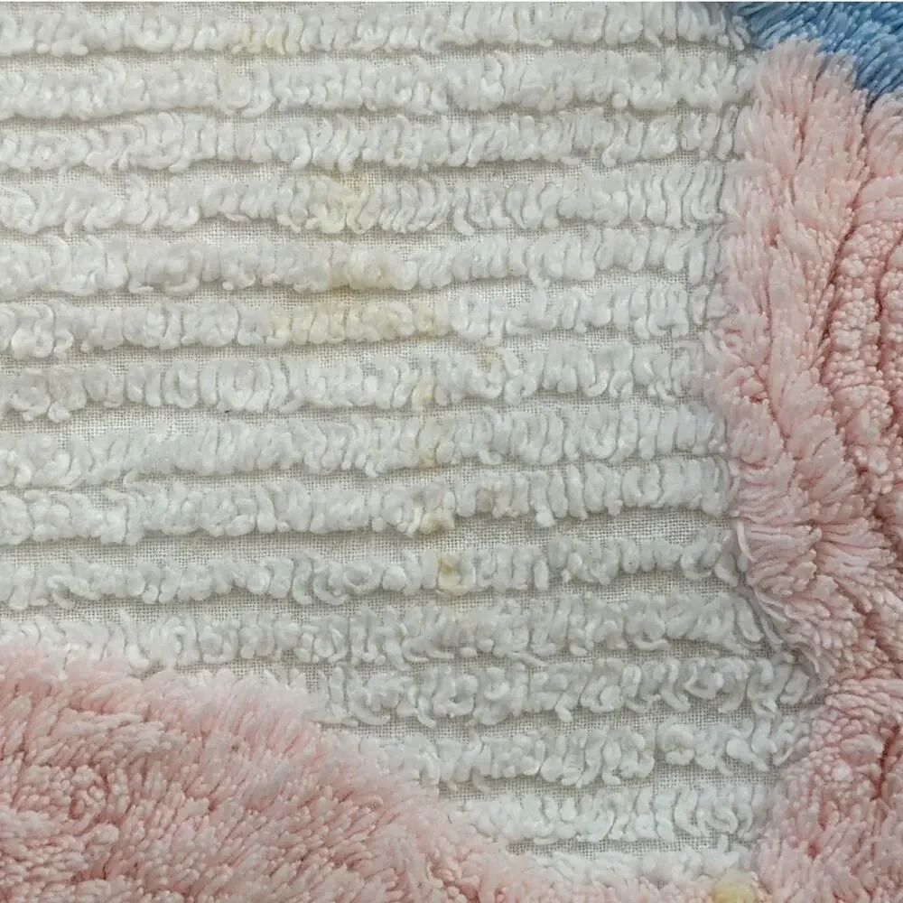 Vintage 1950s Tufted Chenille Pink & Blue Cute Baby Deer Fawn Crib Blanket Flaws
